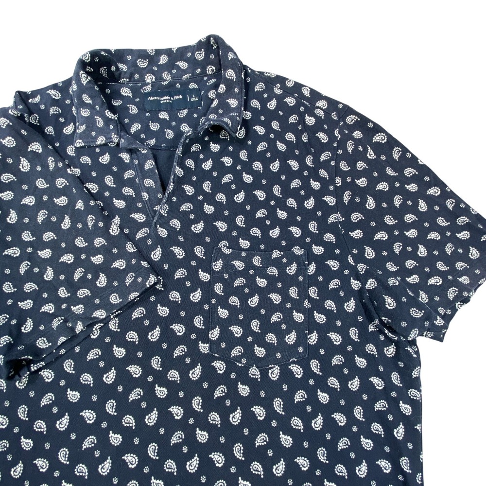 Abercrombie & Fitch Polo Shirt Men Large Blue Paisley Cotton Blue Preppy Y2K